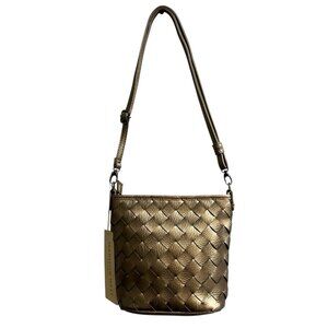Madison West Crossbody Bag Pewter Braided Small Bucket Travel Office Modern